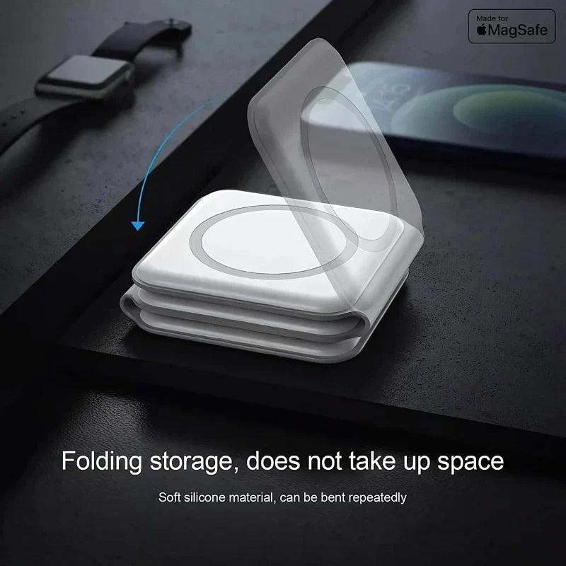 3-in-1 Foldable MagSafe &  Compatible Wireless Charger with 15W Fast Charging for iPhone, AirPods & Apple Watch