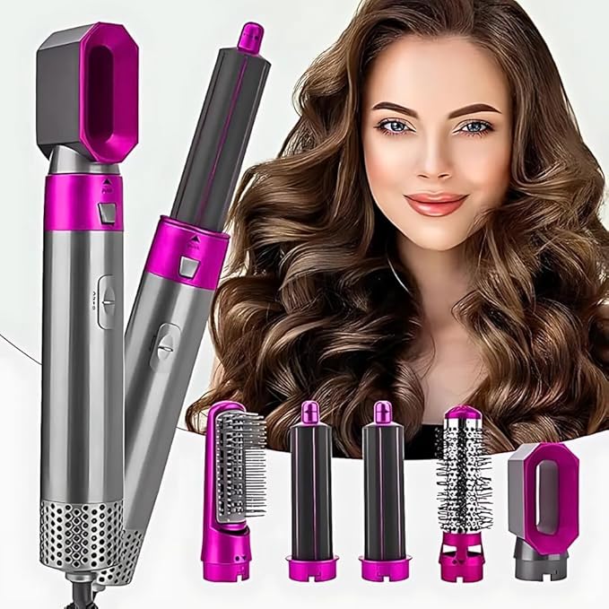 5 in 1 Hair Styler for Women - Multifunctional Hot Air Brush with Detachable Heads | Blow Dryer, Curler, Straightener, Volumizer & Styling Comb | Negative Ion Hair Dryer Brush