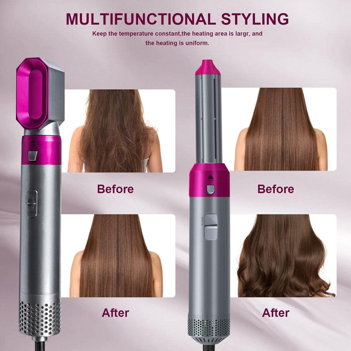 5 in 1 Hair Styler for Women - Multifunctional Hot Air Brush with Detachable Heads | Blow Dryer, Curler, Straightener, Volumizer & Styling Comb | Negative Ion Hair Dryer Brush