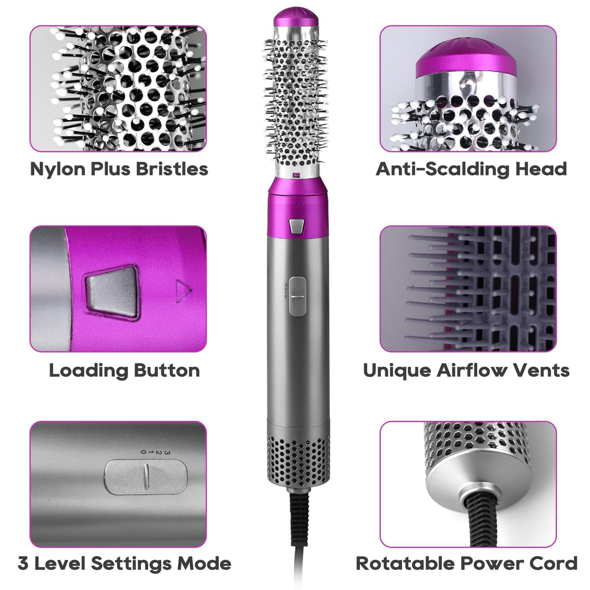 5 in 1 Hair Styler for Women - Multifunctional Hot Air Brush with Detachable Heads | Blow Dryer, Curler, Straightener, Volumizer & Styling Comb | Negative Ion Hair Dryer Brush
